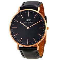 Daniel Wellington DW00100127 Jam Tangan Classic Black Sheffield Horloge 40MM Men Leather Watch - Black Gold