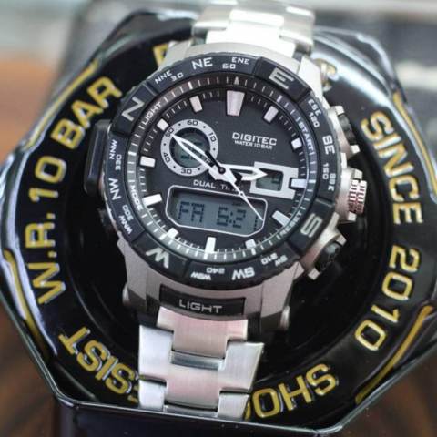 Digitec - Jam Tangan Pria Rantai - Dual Time DG69001-NS