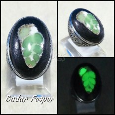 Diskon Promo Perhiasan Aksesoris CINCIN BATU AKIK BADAR FOSFOR TERANG DALAM GELAP MOTIF DAUN HIJAU Murah