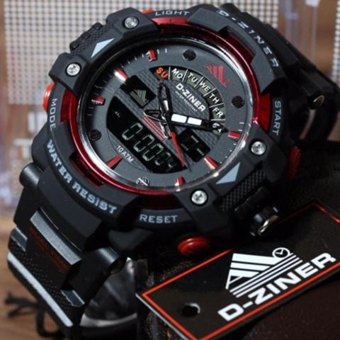 DZINER DUAL TIME-JAM TANGAN SPORT PRIA-RUBBER STRAP HITAM-DZ4001