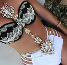 Fashion Women Tubuh Seksi Perut Pinggang Charm Elegant Rantai Membesar-besarkan Nightclub Party Kalung Warna: Putih-Intl