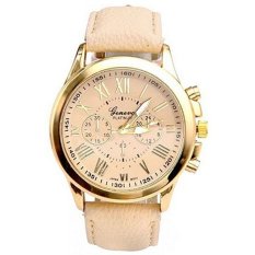 GENEVA Jam Tangan Wanita Analog Strap Kulit Sintetis Women Leather Watch - BEIGE