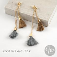 Glitzaksesoris - E-086 - Anting Panjang Tassel Coklat Abu Abu