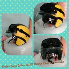 Helm Bogo Retro Kulit Klasik Hitam Kuning Plus Kacamata