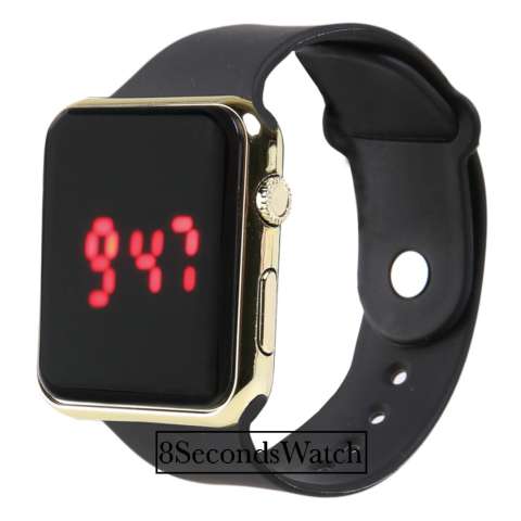 Jam Tangan LED - Jam Tangan Pria dan Wanita - Strap Karet - Apple_Black (Steel