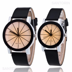 Jam Tangan Quartz 1 Pair Pria dan Wanita Strap Kulit PU Men Women Stainless Steel Leather Couple Watch - Black White