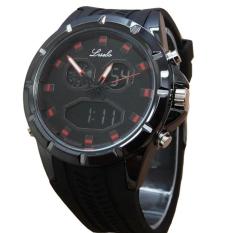 Lasebo Dual TIme - Jam Tangan Pria - Rubber Strap - LSB 6225 Black Lis Red