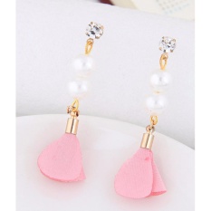 LRC Anting Tusuk Elegant Pearl&diamond Decorated Flower Pure Color Earrings