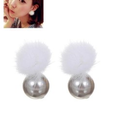 LRC Anting Tusuk Lovely Silver Fuzzy Ball Decorated Earrings