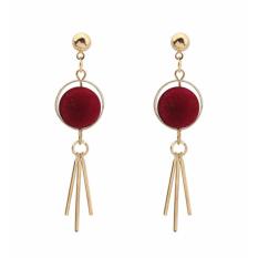 LRC Anting Tusuk Trendy Claret Red Tassel Pendant Decorated Color Matching Simple Earrings
