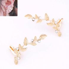 LRC Anting Wanita Gold Color Diamond Decorated Leaf Shape Design Alloy Stud Earrings
