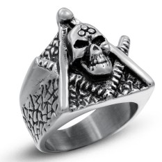 Pria Stainless Steel Desain Tengkorak Kreatif Ring Berlebihan Unik Gaya Retro Jari Cincin Hadiah Natal Ukuran: 10-Intl