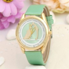MS Lovers Kiss Pattern Women Leather Band Watches Sport Analog LadyQuartz Tanggal Wrist Watch (Hijau)-Intl