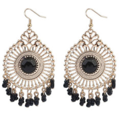 Fashion Wanita Baru Air Drop Anting Imitasi Gemstone Perhiasan India Silver Vintage Blue Bead Rumbai Menjuntai Anting (Hitam)
