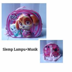 Onlan Paw Patrol 3in1 LAMPU+MUSIC 5D Timbul Hologram Tas Selempang Bahu /Tempat Bekal Import - Pink