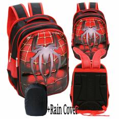 Onlan Spiderman Laba Laba 6D Timbul Hard Cover Tas Ransel Anak Sekolah SD Import + RAIN COVER - Red