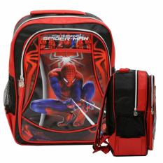 Onlan Tas Ransel Anak PG & TK Spiderman Soft Timbul Bahan Kain Saten - Merah