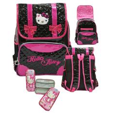Onlan Tas Ransel Anak SD Motif Hello Kitty Import dan Kotak Pensil Timbul - Hitam
