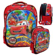 Onlan Tas Ransel Anak Sekolah SD Motif Cars McQueen 5D Timbul Hologram Import Dua Kantung - Red