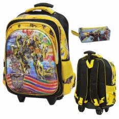 Onlan Tas Trolley Anak Laki Laki Ukuran SD dan Kotak Pensil Kain - Yellow