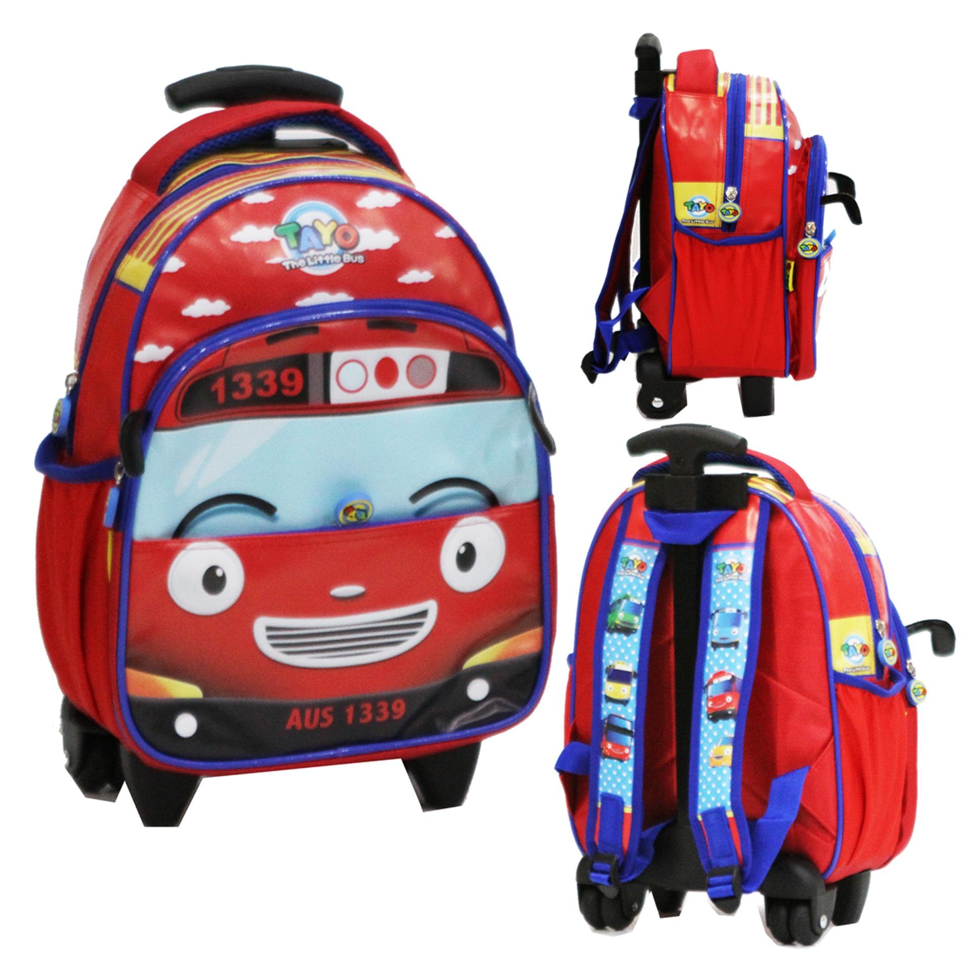 Onlan Tas Trolley Anak Sekolah TK Atau Play Group Motif Bus Tayo Bahan Kain Sponge Tahan Air ( 3KT )