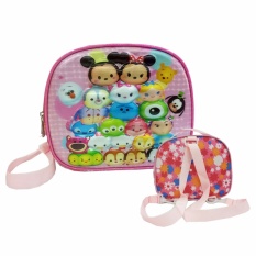 Onlan Tsum Tsum 3in1 LAMPU+MUSIC 5D Timbul Hologram Tas Selempang Bahu /Tempat Bekal - Pink
