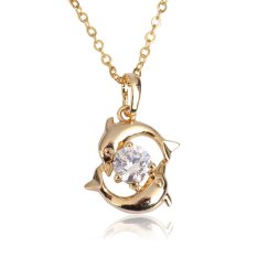 Bermain Pasangan Dolphin Kristal Kalung Lady Pendant Rantai Perhiasan Emas