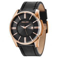 Police PL14384JSR/02 - Jam Tangan Pria - Rose Gold Case - Tali Kulit Hitam