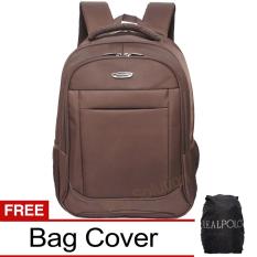 Real Polo Tas Ransel Laptop Tahan Air - Tas Pria Tas Wanita 8313 Backpack Up to 15 inch Bonus Bag Cover - Coffee