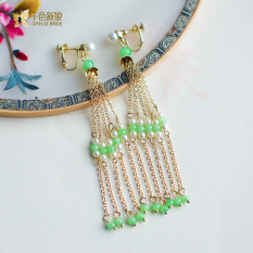 Ribuan Warna Cina Mempelai Wanita Baru Gantungan Mutiara Rumbai Anting Jepit Tanpa Tindik