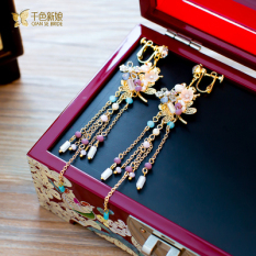 Ribuan Warna Mempelai Wanita Pernikahan Menikah Gaun Pengantin Gantungan Mutiara Rumbai Anting