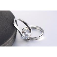 Set Cincin Silver Stainless Steel Berlian Pria Wanita Couple Cubic Zirconia