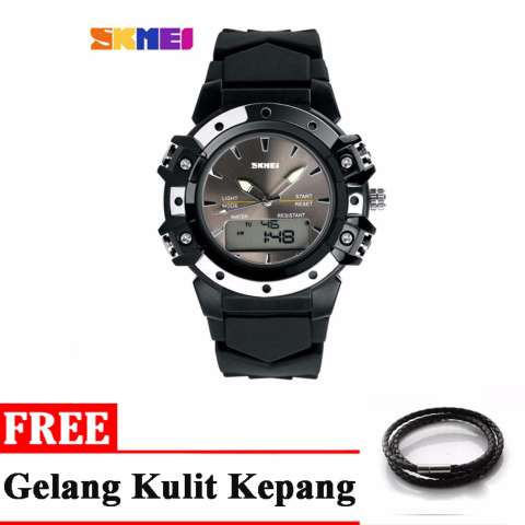 SKMEI Jam Tangan Analog Digital Pria - Black + free 1x Gelang Kulit