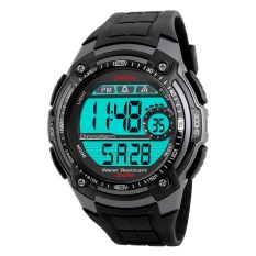 SKMEI Pria Outdoor Jam Tangan Olahaga Chronograph Waterproof Multifungsi Pria Hitam Tali PU Fashion LED Digital Watch 1203 (hitam Titanium) -Intl