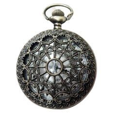 Steampunk Retro Antik Hitam Jam Saku Perhiasan Liontin Kalung Kuarsa