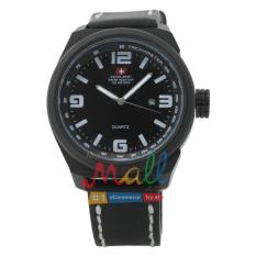 Swiss Army HCC-2018G Tali Kulit Hitam – Stainless Hitam – Tanggal – Dial Hitam