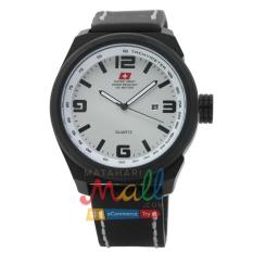 Swiss Army HCC-2018G Tali Kulit Hitam Stainless Hitam Tanggal Jam tangan Pria – Putih