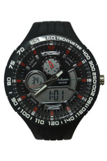Tetonis Dual Time - Jam Tangan Pria - Hitam List Putih - Rubber Strap - TS412Hp