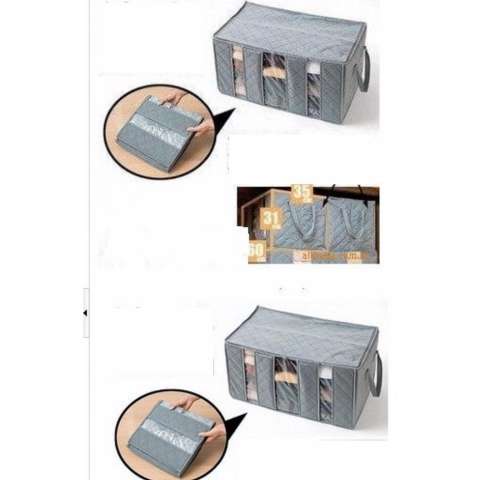 TOKO49 Tempat Baju Fiber Storage Box Bamboo Charcoal Anti Bacterial - ABU 2