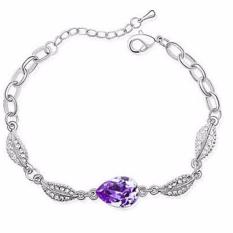 Vienna Linz Gelang Wanita Acacia Leaves Crystal Bracelet 925 Sterling Silver Fashion Aksesories Feminim Trendy Design - Ungu