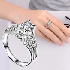 Wanita Fashion Perhiasan Perak Putih Zircon Cincin Kawin Ukuran 10-Intl