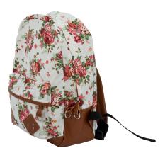 Wanita Wanita Wanita Kanvas Rucksack Vintage Bunga Tas Buku Sekolah Ransel Satchel-Putih