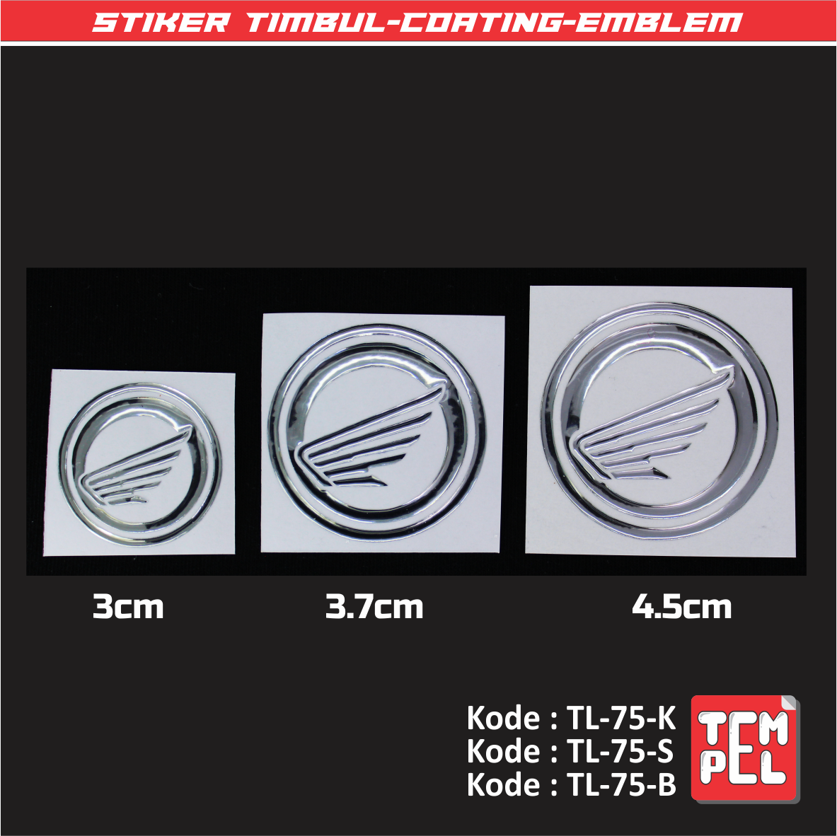 Stiker Cutting Timbul Coating Emblem Embos D Logo Honda Chrome