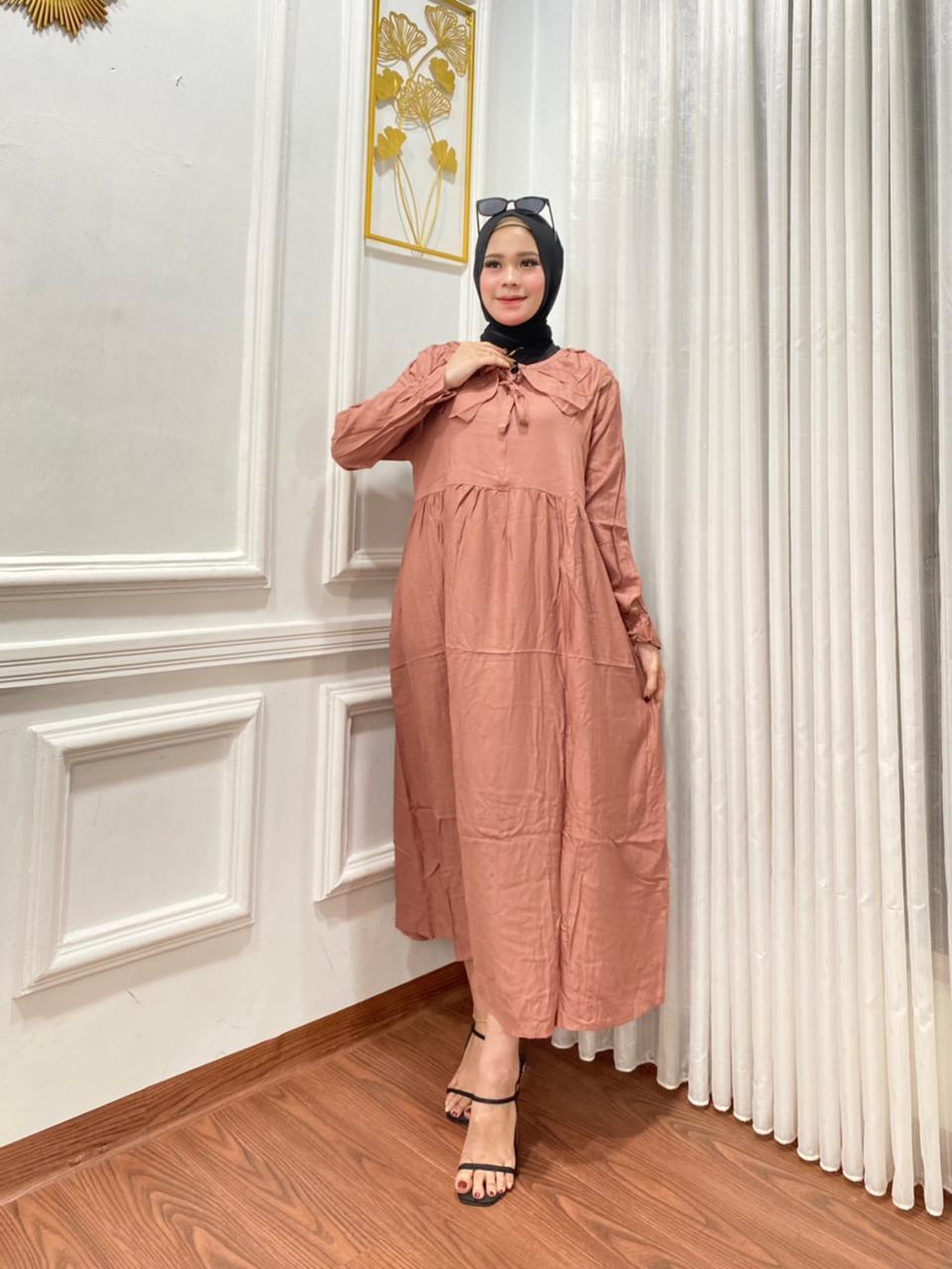 Bisa Cod Baju Muslim Midi Dress Bahan Katun Rayon Premium Size M L Xl