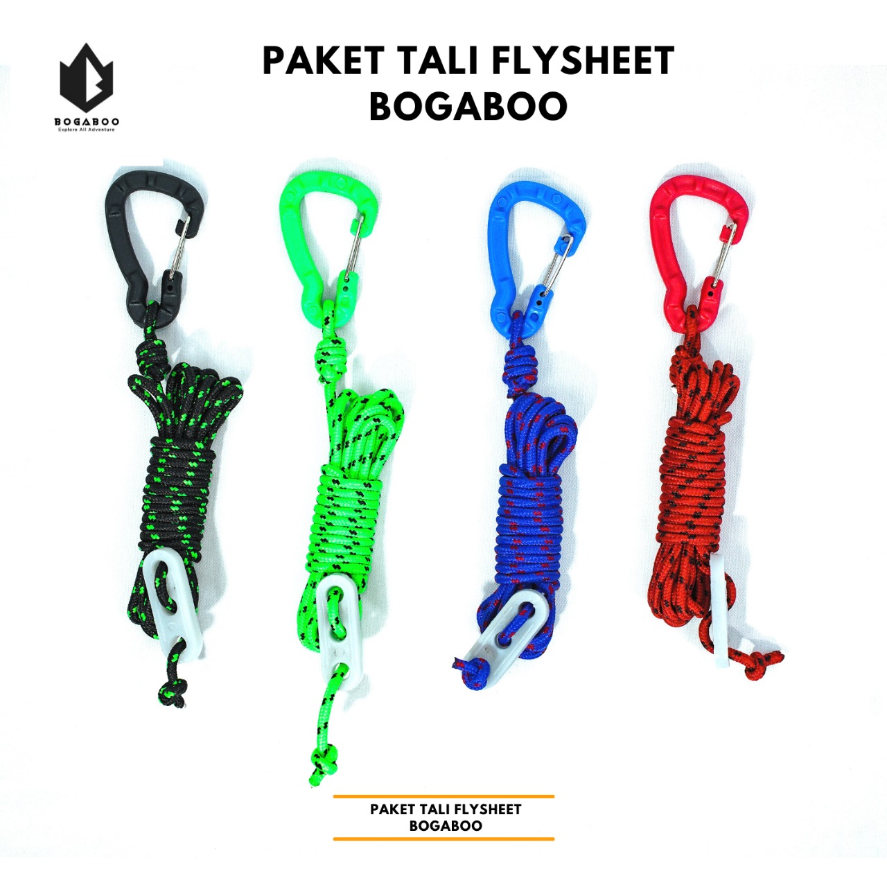 Paket Tali Flysheet Bogaboo Bivak Set Karabiner Abs Guyline Glow