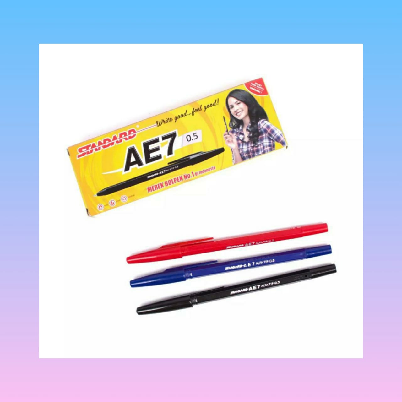 Pulpen Bolpoint Standard AE7 0 5 Hitam Biru Merah 12pcs NVLbeauty