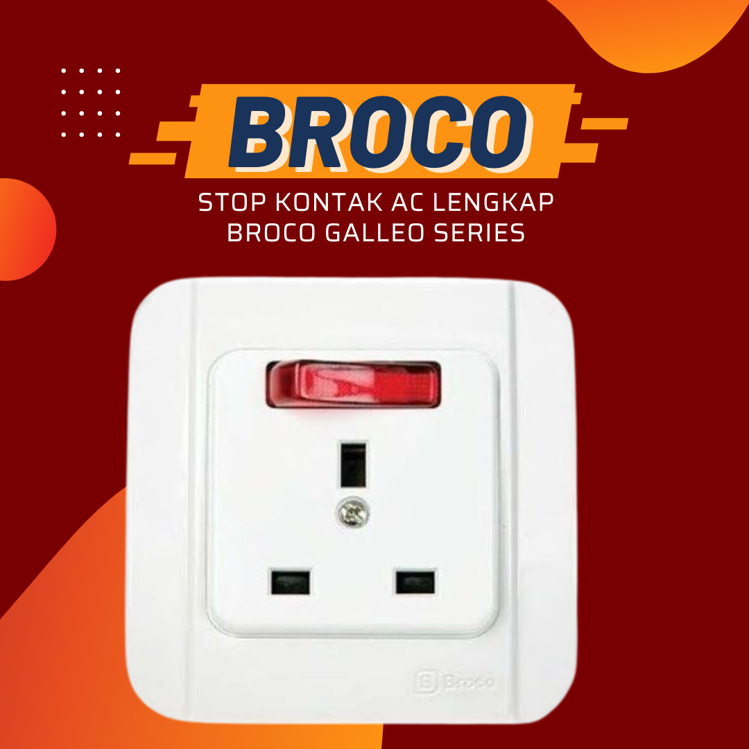 Broco Galleo Putih Stop Kontak Socket Outbow Komplit Lengkap Ac Pin