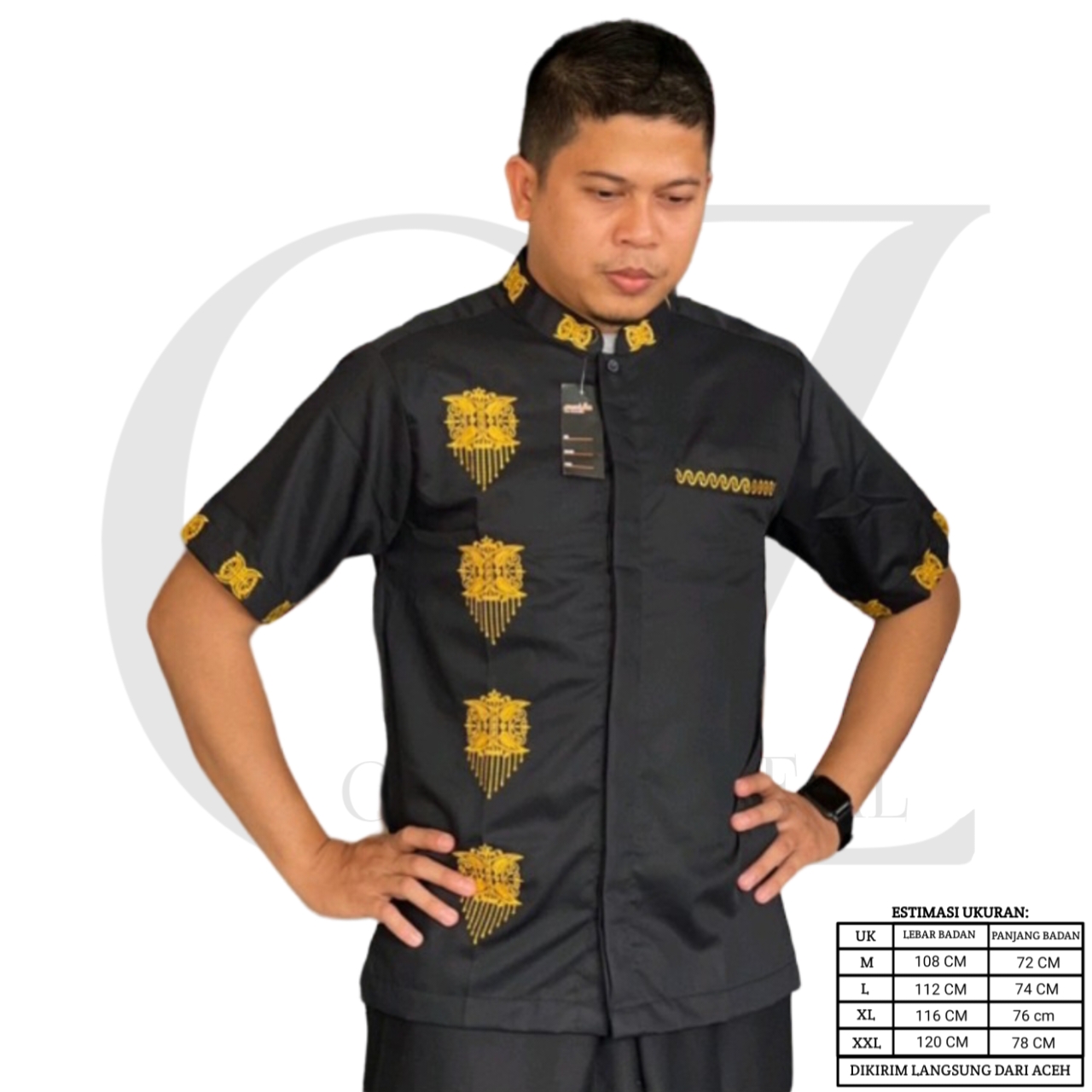 Baju Koko Pria Dewasa Kemeja Lengan Panjang Motif Brodiran Pintu Aceh