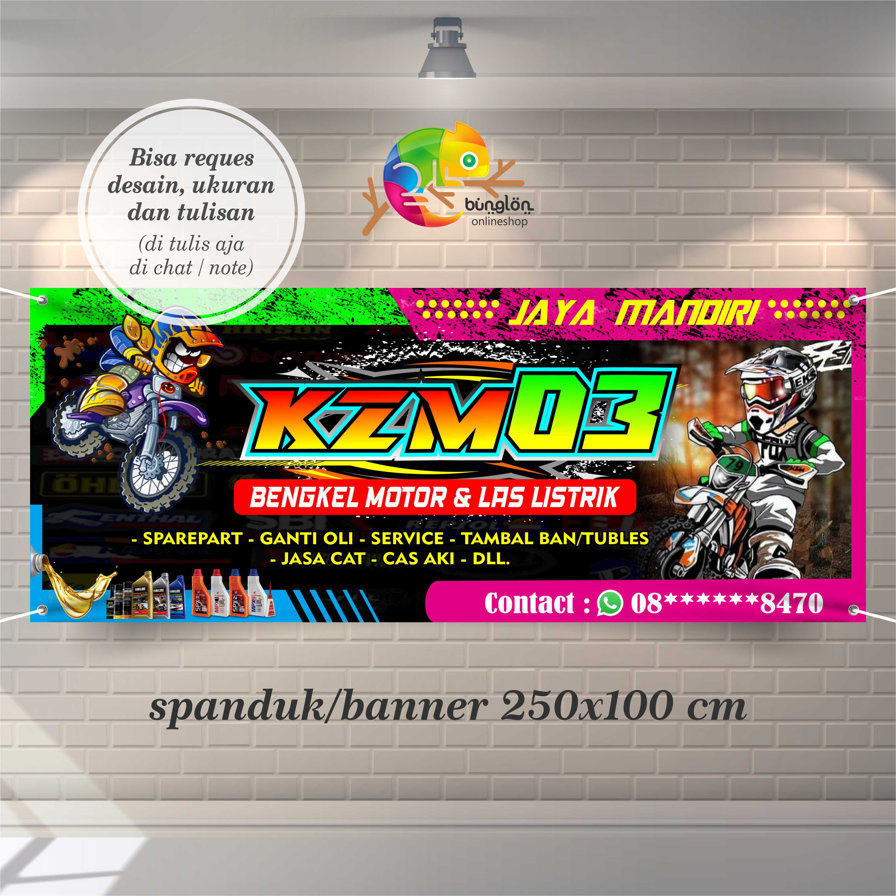 Size 250x100 Spanduk Banner Bengkel Motor Keren Bisa Custom Desain