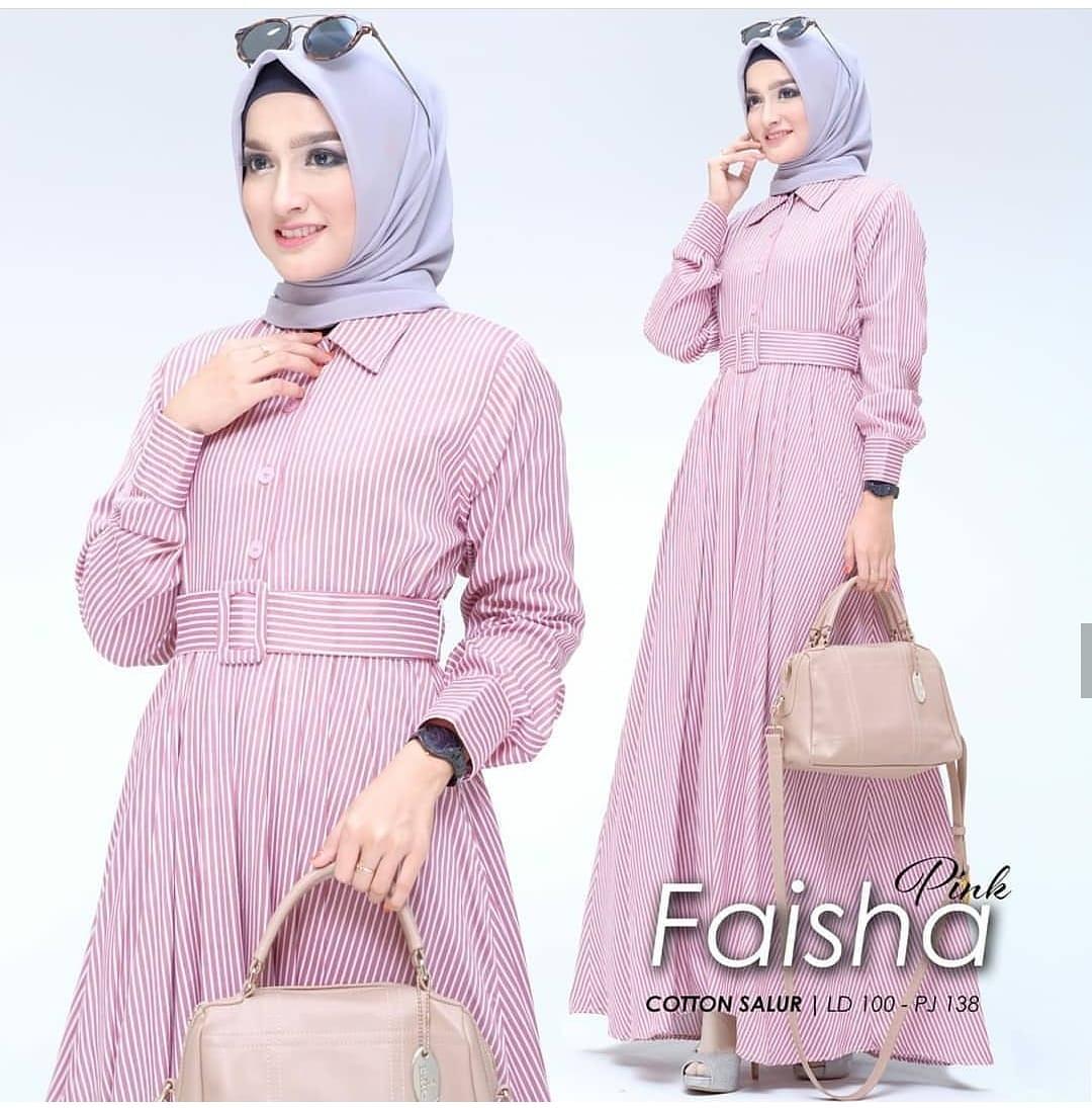 Baju Original Gamis FAISHA DRESS Katun Salur Jepang Trendy Modern Wanita Baju Panjang Polos Muslim Gaun Kerja Dress Pesta Murah Terbaru Maxi Muslimah Termurah Pakaian Modis Baju Panjang Simple Casual Elegant 2019